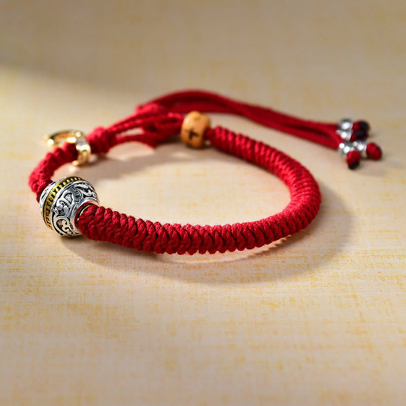 Braccialetto intrecciato con nodo di diamante in corda rossa tibetana Buddha Stones