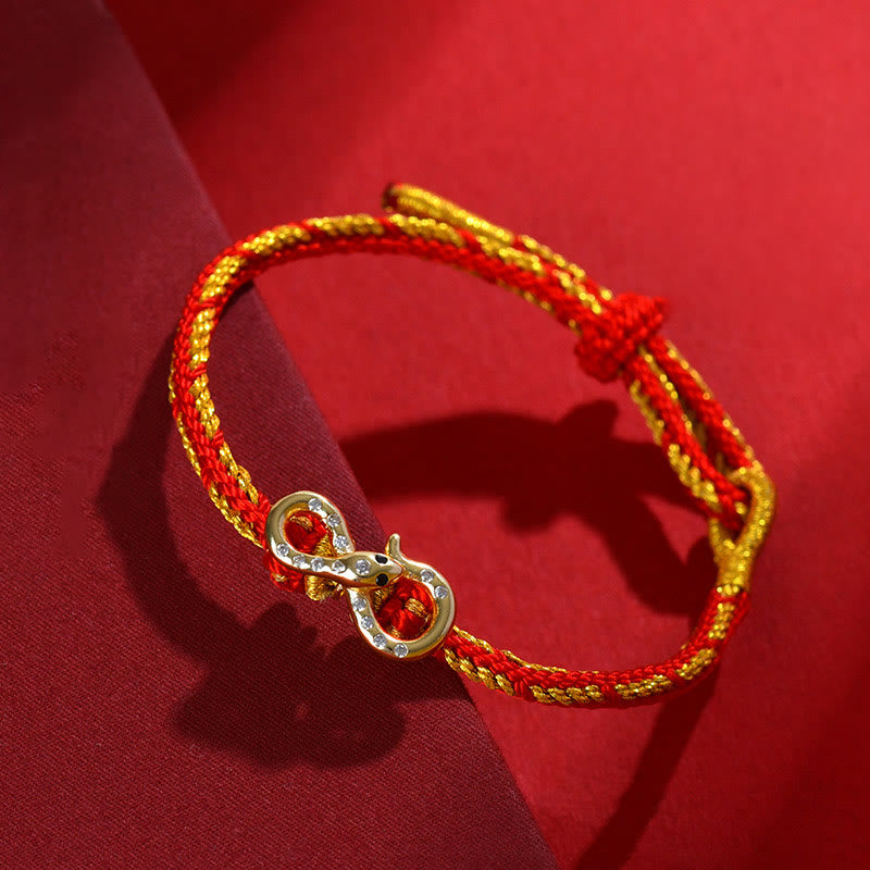 Braccialetto intrecciato con striscia di Mobius in corda rossa Buddha Stones, anno del serpente, fortuna