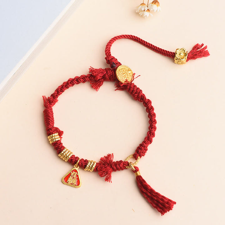 Braccialetto di protezione con nappa di fiori in corda tibetana con Buddha Stones , Zakiram, dea della ricchezza