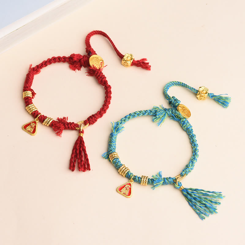 Braccialetto di protezione con nappa di fiori in corda tibetana con Buddha Stones , Zakiram, dea della ricchezza