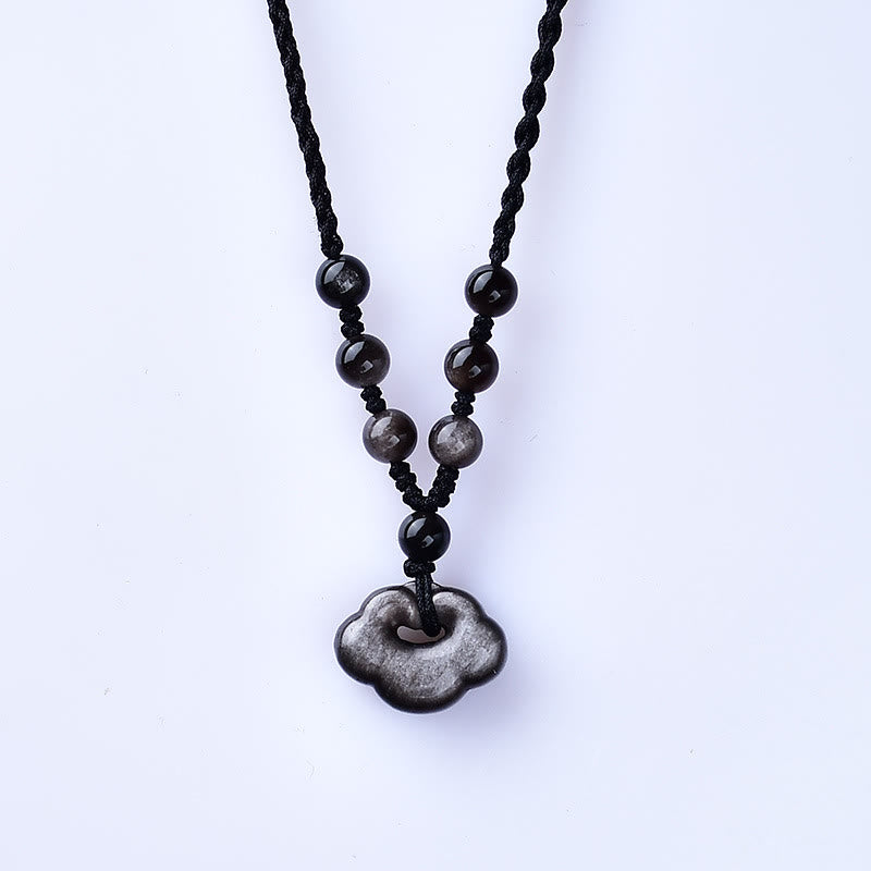 Buddha Stones Argento Naturale Lucentezza Ossidiana Nuvole di Buon Auspicio Protezione Collana Pendente Lenitivo