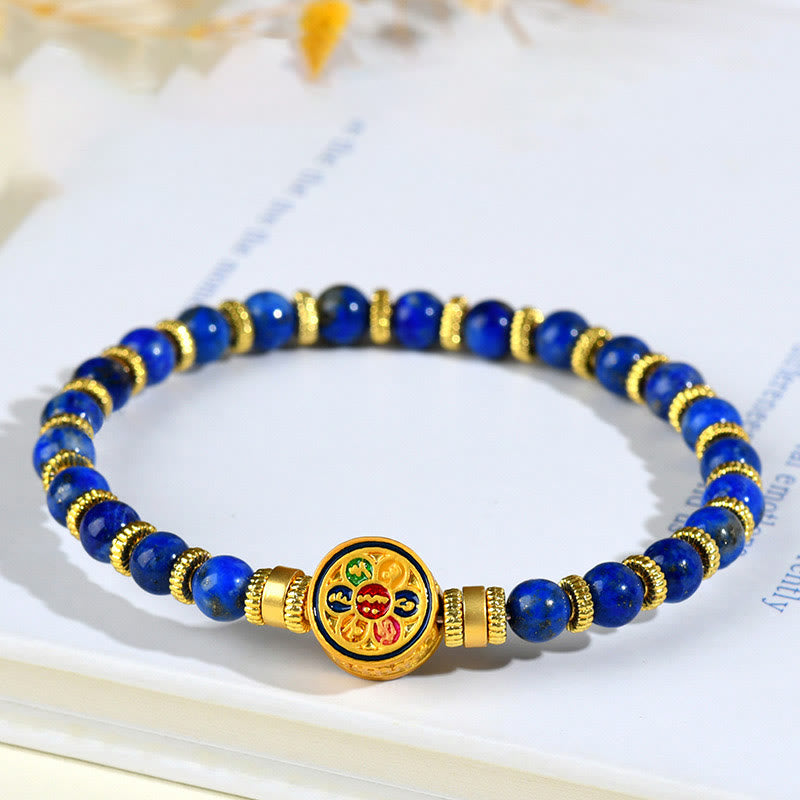 Bracciale equilibrio Buddha Stones, lazurite naturale, lapislazzuli Om Mani Padme Hum - Lazurite (circonferenza del polso: 14-16 cm) - image 0