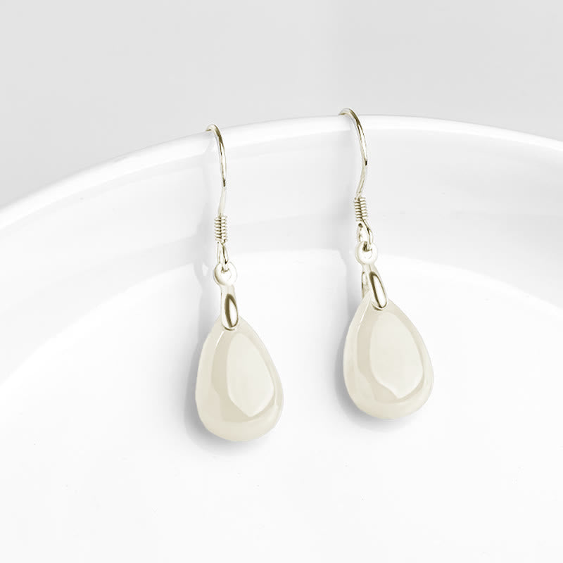 Orecchini pendenti Buddha Stones in argento sterling 925 con motivo a goccia d'acqua e giada, motivo fortuna e prosperità - image 4