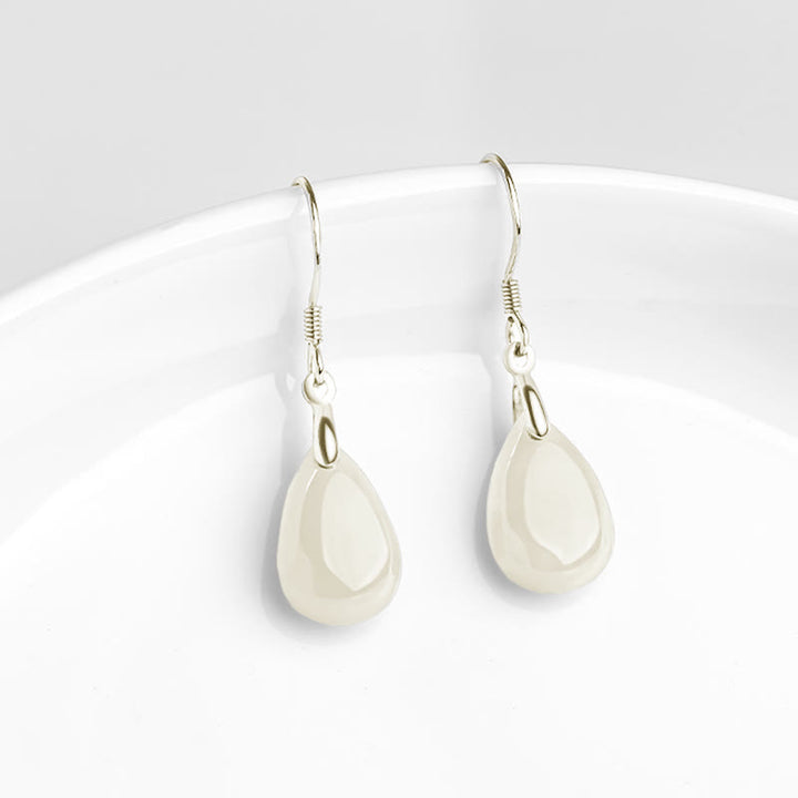 Orecchini pendenti Buddha Stones in argento sterling 925 con motivo a goccia d'acqua e giada, motivo fortuna e prosperità - image 4