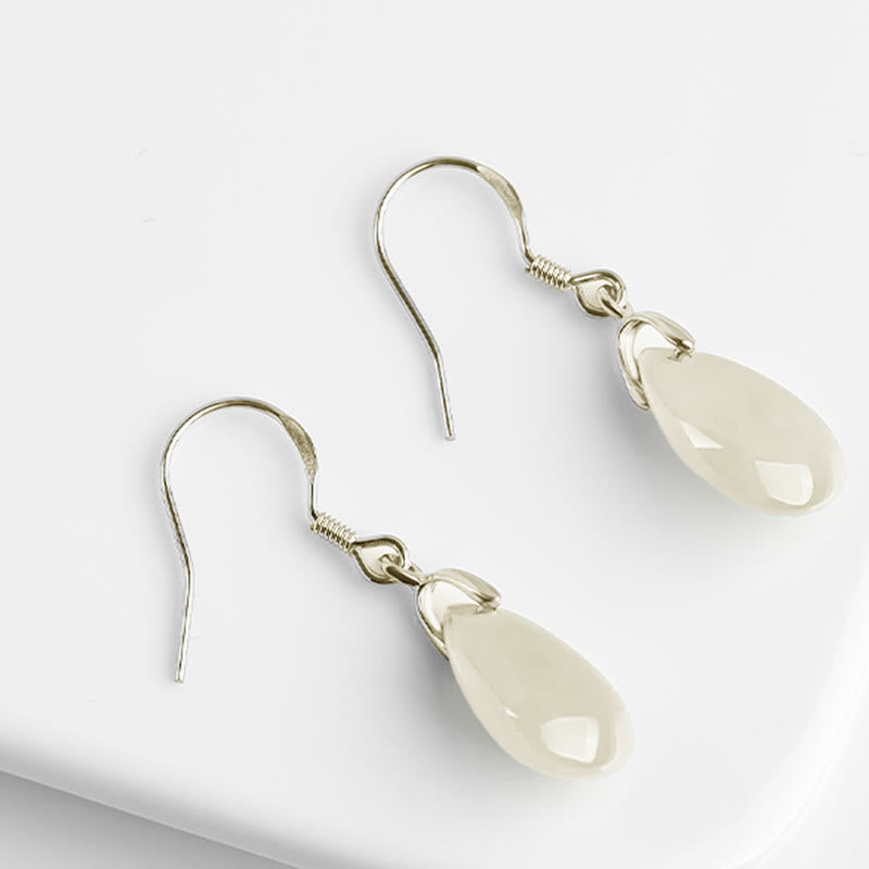 Orecchini pendenti Buddha Stones in argento sterling 925 con motivo a goccia d'acqua e giada, motivo fortuna e prosperità - image 6