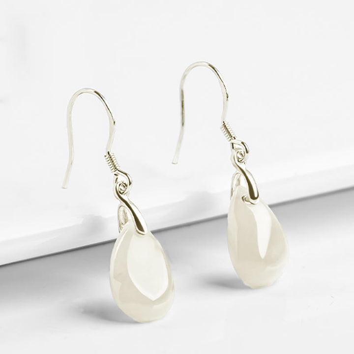 Orecchini pendenti Buddha Stones in argento sterling 925 con motivo a goccia d'acqua e giada, motivo fortuna e prosperità - image 5