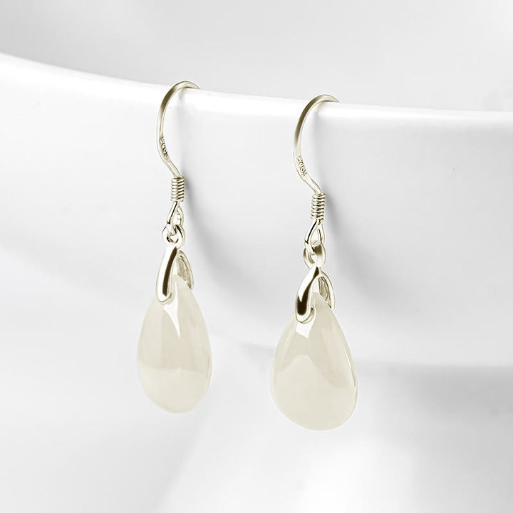Orecchini pendenti Buddha Stones in argento sterling 925 con motivo a goccia d'acqua e giada, motivo fortuna e prosperità - Giada (Prosperità♥Abbondanza) - image 0