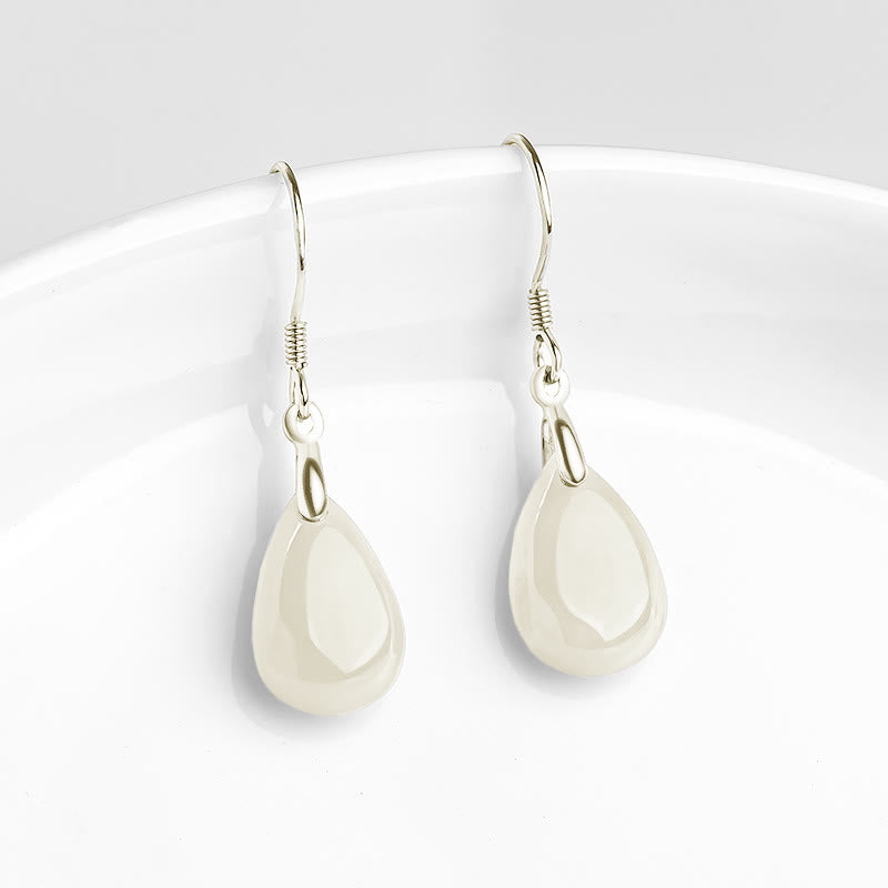 Orecchini pendenti Buddha Stones in argento sterling 925 con motivo a goccia d'acqua e giada, motivo fortuna e prosperità - image 3