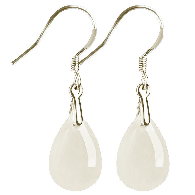 Orecchini pendenti Buddha Stones in argento sterling 925 con motivo a goccia d'acqua e giada, motivo fortuna e prosperità - image 8