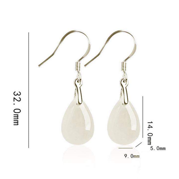 Orecchini pendenti Buddha Stones in argento sterling 925 con motivo a goccia d'acqua e giada, motivo fortuna e prosperità - image 9