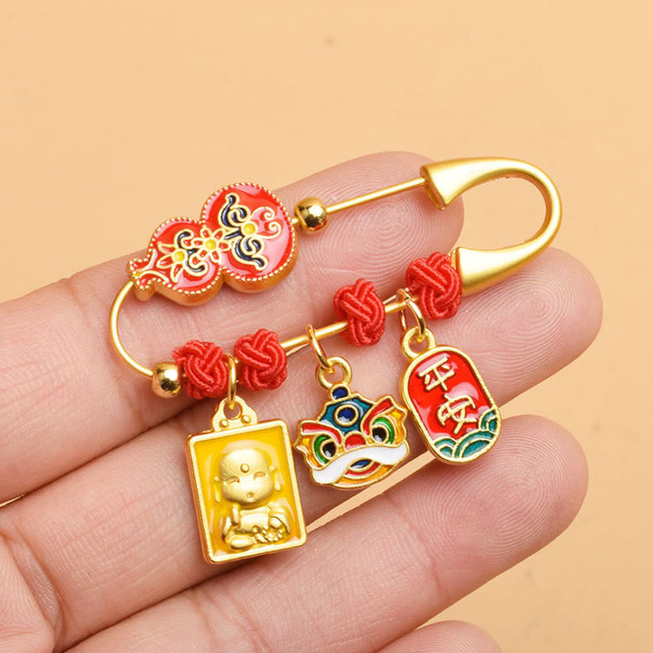 Spilla di benedizione con carattere Fu del leone danzante Buddha Stones, sicuro e in salute