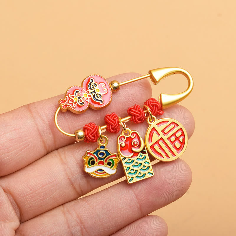 Spilla di benedizione con carattere Fu del leone danzante Buddha Stones, sicuro e in salute