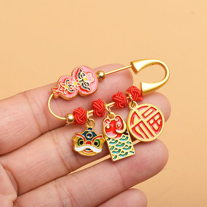 Spilla di benedizione con carattere Fu del leone danzante Buddha Stones, sicuro e in salute
