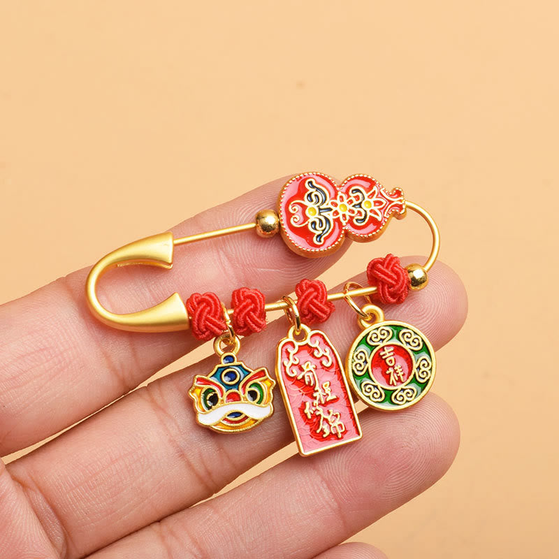 Spilla di benedizione con carattere Fu del leone danzante Buddha Stones, sicuro e in salute