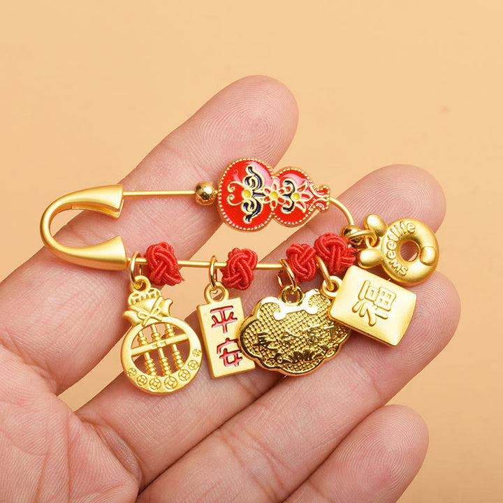 Spilla di benedizione con carattere Fu del leone danzante Buddha Stones, sicuro e in salute
