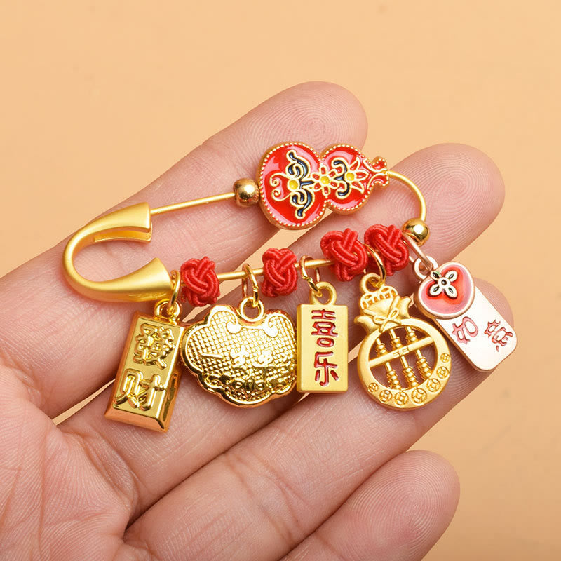 Spilla di benedizione con carattere Fu del leone danzante Buddha Stones, sicuro e in salute