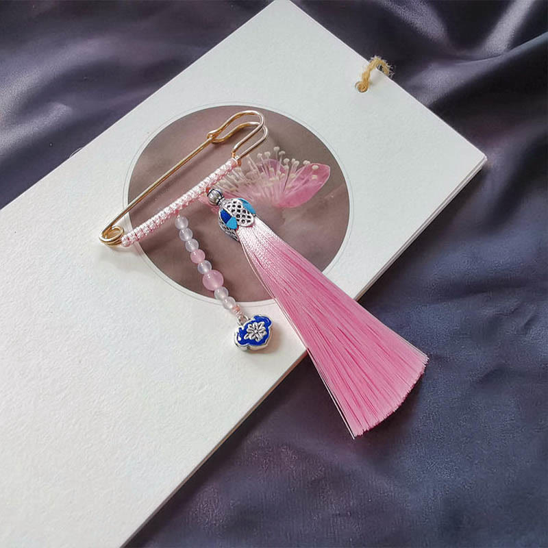 Spilla positiva con perline di calcedonio vintage e Buddha Stones