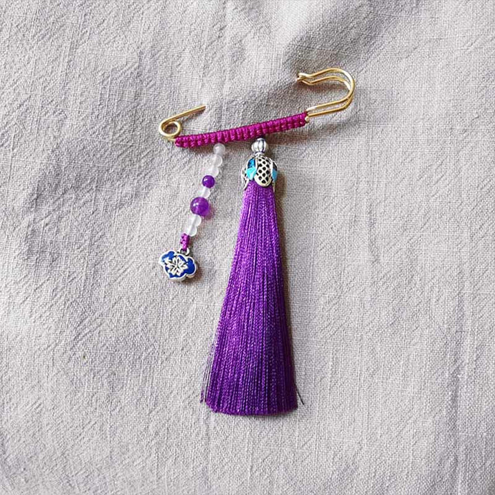 Spilla positiva con perline di calcedonio vintage e Buddha Stones