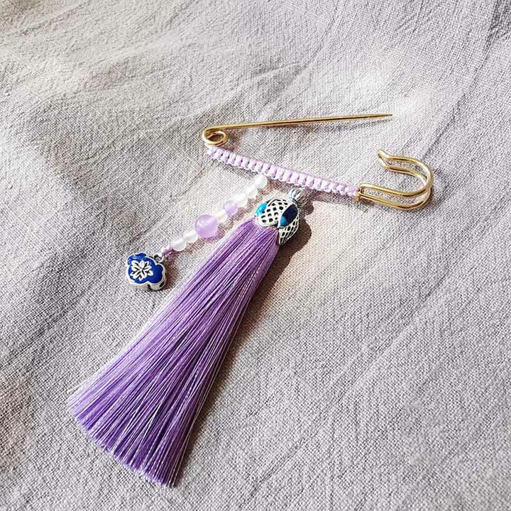Spilla positiva con perline di calcedonio vintage e Buddha Stones
