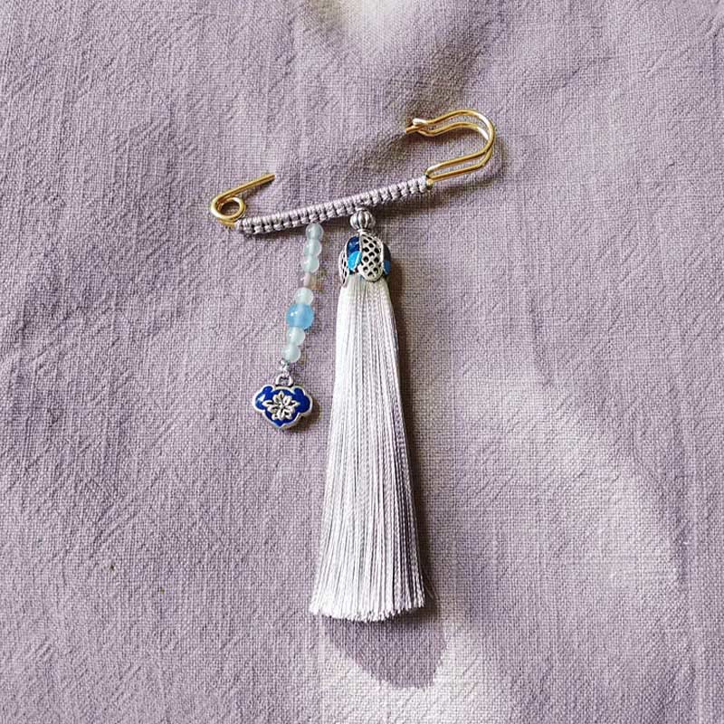 Spilla positiva con perline di calcedonio vintage e Buddha Stones