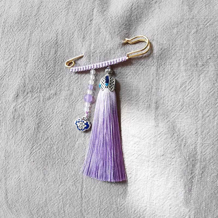 Spilla positiva con perline di calcedonio vintage e Buddha Stones