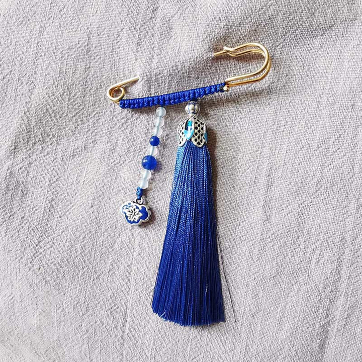 Spilla positiva con perline di calcedonio vintage e Buddha Stones