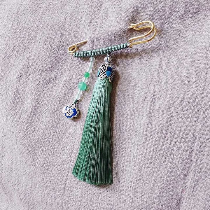 Spilla positiva con perline di calcedonio vintage e Buddha Stones