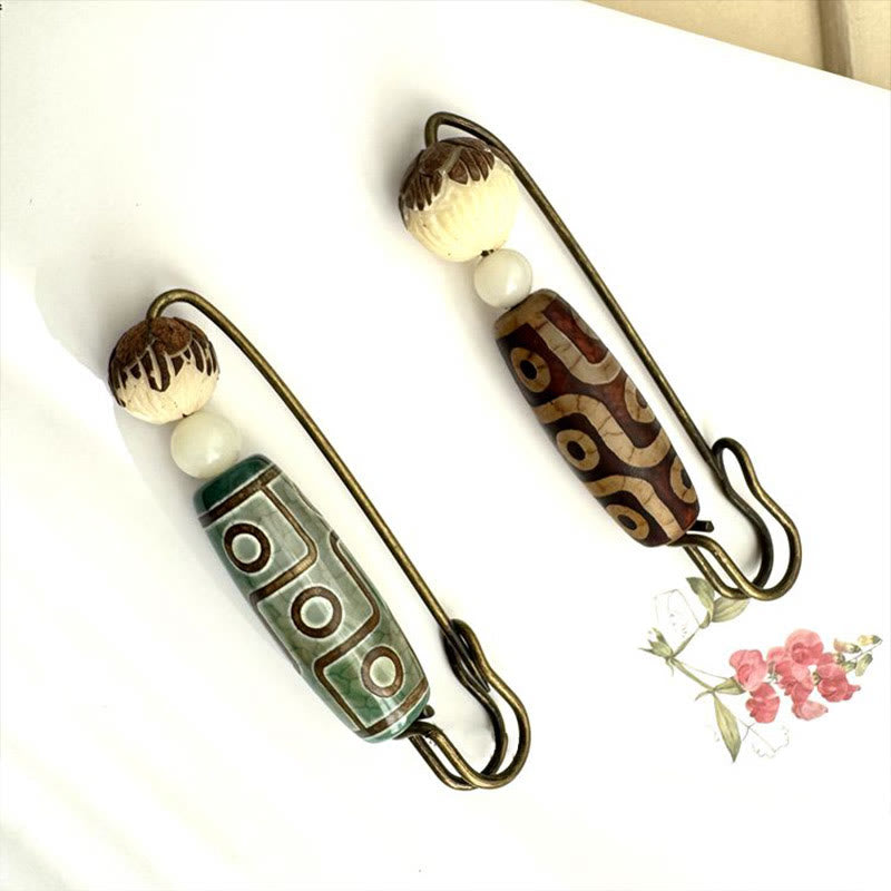 Spilla di protezione con perline Dzi a nove occhi Buddha Stones Bodhi Seed Lotus