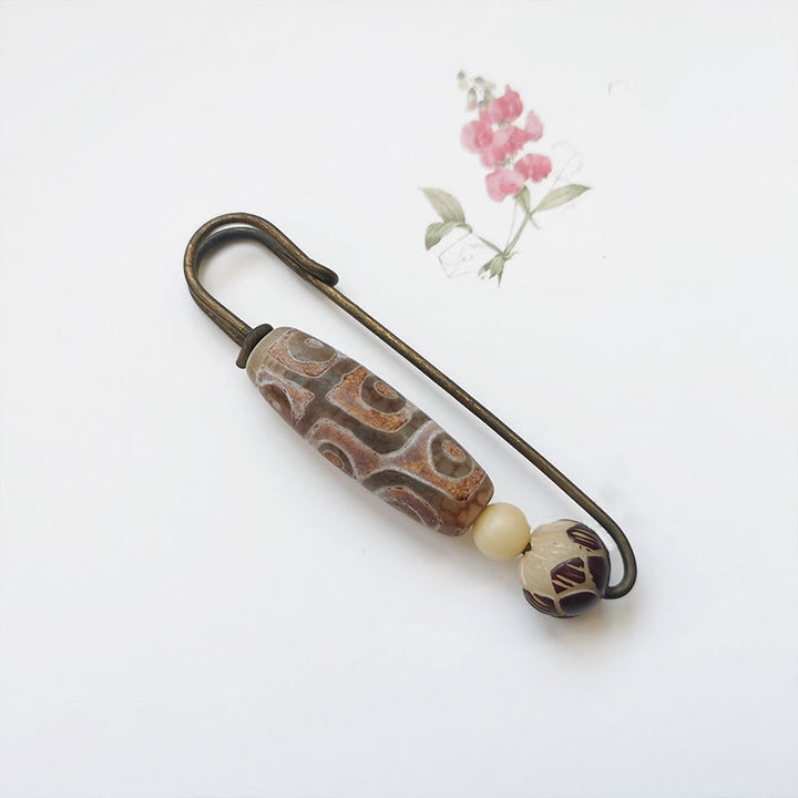Spilla di protezione con perline Dzi a nove occhi Buddha Stones Bodhi Seed Lotus