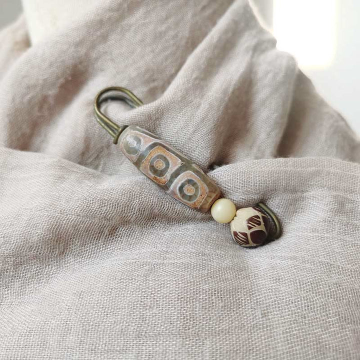 Spilla di protezione con perline Dzi a nove occhi Buddha Stones Bodhi Seed Lotus