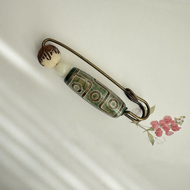 Spilla di protezione con perline Dzi a nove occhi Buddha Stones Bodhi Seed Lotus