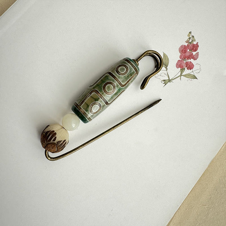 Spilla di protezione con perline Dzi a nove occhi Buddha Stones Bodhi Seed Lotus