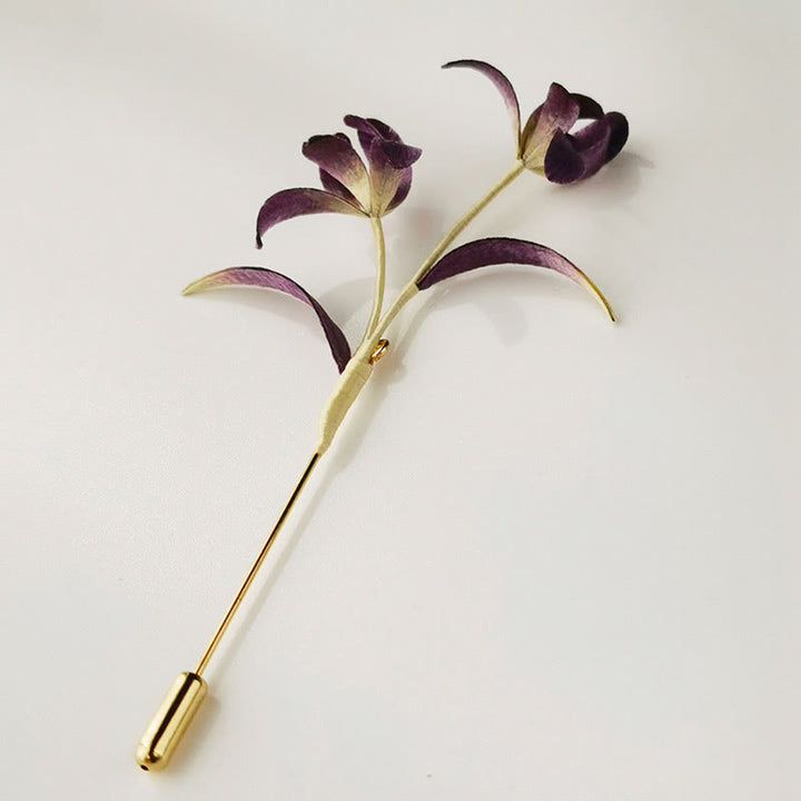 Spilla a forma di fiore di orchidea in seta di gelso con Buddha Stones, realizzata a mano