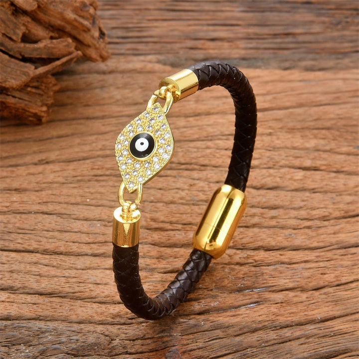 Bracciale con fibbia in metallo e pelle con protezione contro il malocchio Buddha Stones