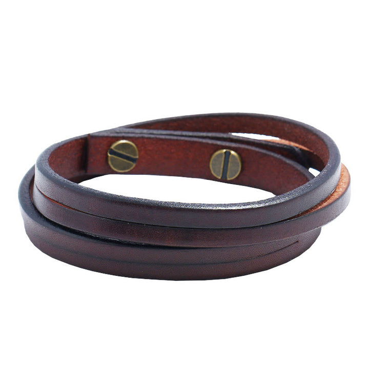 Bracciale con fibbia in pelle multistrato vintage Buddha Stones