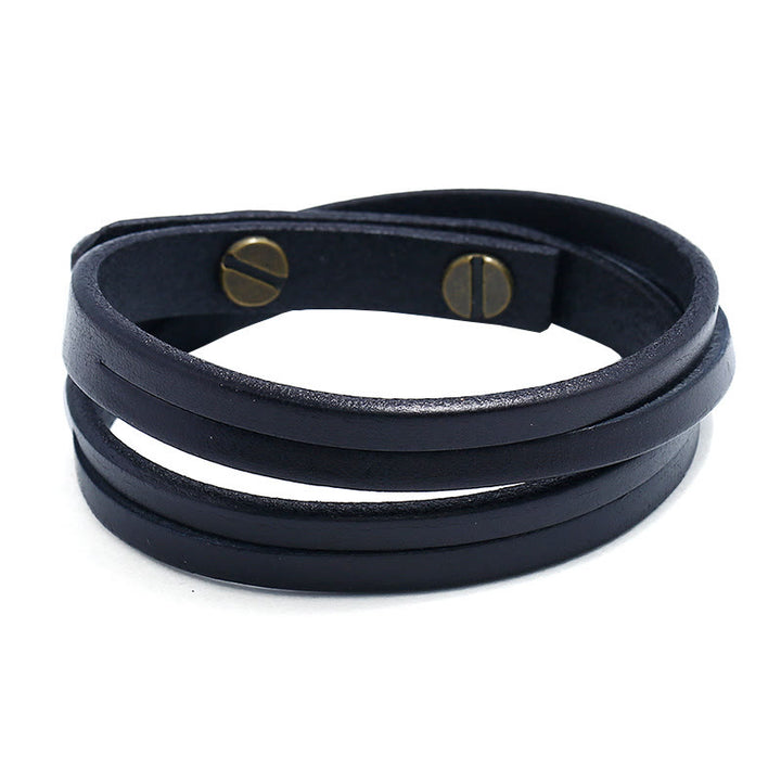 Bracciale con fibbia in pelle multistrato vintage Buddha Stones