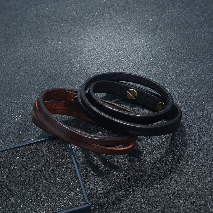 Bracciale con fibbia in pelle multistrato vintage Buddha Stones