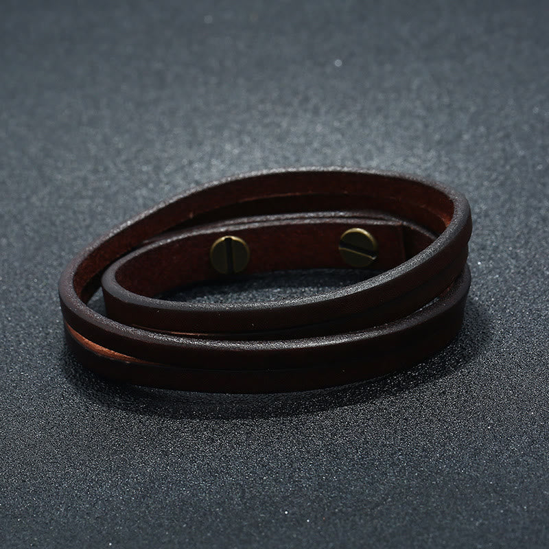 Bracciale con fibbia in pelle multistrato vintage Buddha Stones