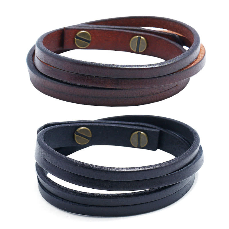 Bracciale con fibbia in pelle multistrato vintage Buddha Stones