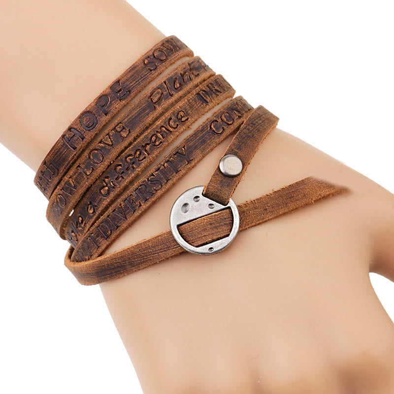 Braccialetto Buddha Stones Vintage con fibbia in pelle multistrato e sicurezza