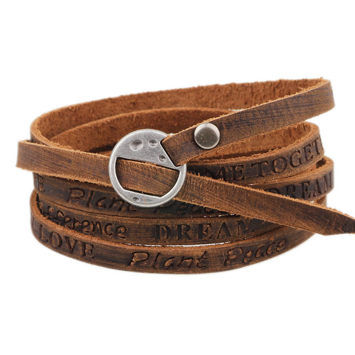 Braccialetto Buddha Stones Vintage con fibbia in pelle multistrato e sicurezza