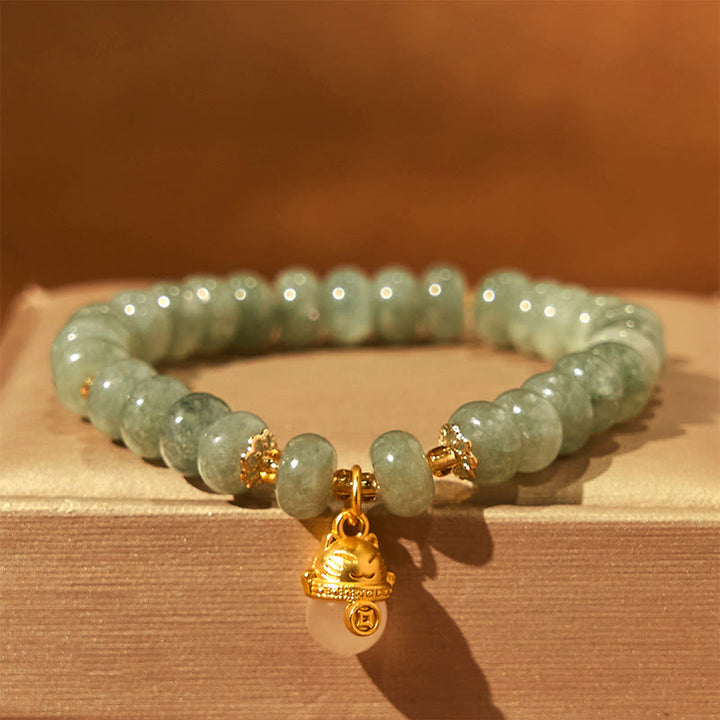 Braccialetto di guarigione con perline di gatto fortunato , Buddha Stones, quarzo fragola, giada ciano - Giada ciano (circonferenza del polso: 15-16 cm) - image 11