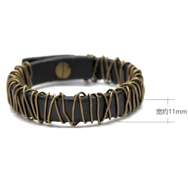 Braccialetto di bilanciamento in ottone e rame con Buddha Stones in pelle vintage