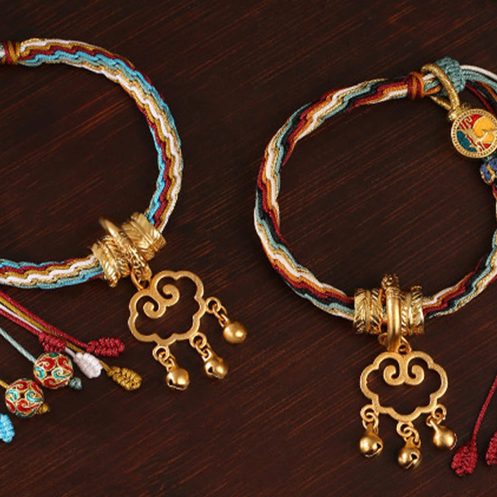 Buddha Stones fatte a mano Dunhuang Color Cervo Nuvola di buon auspicio Blocco della pace Campana Guarigione Reincarnazione Braccialetto nodo