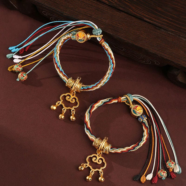 Buddha Stones fatte a mano Dunhuang Color Cervo Nuvola di buon auspicio Blocco della pace Campana Guarigione Reincarnazione Braccialetto nodo
