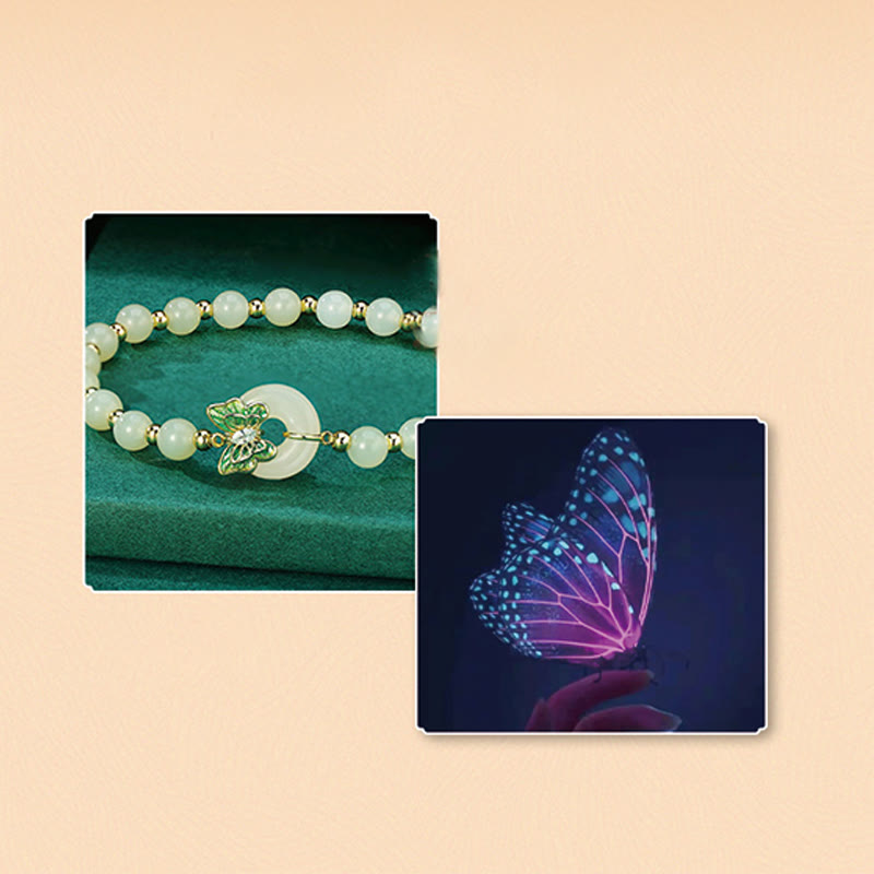 Buddha Stones 925 Sterling Silver Hetian Jade naturale Peace Buckle Butterfly Zircone Luck Bracciale Collana Pendente - image 4