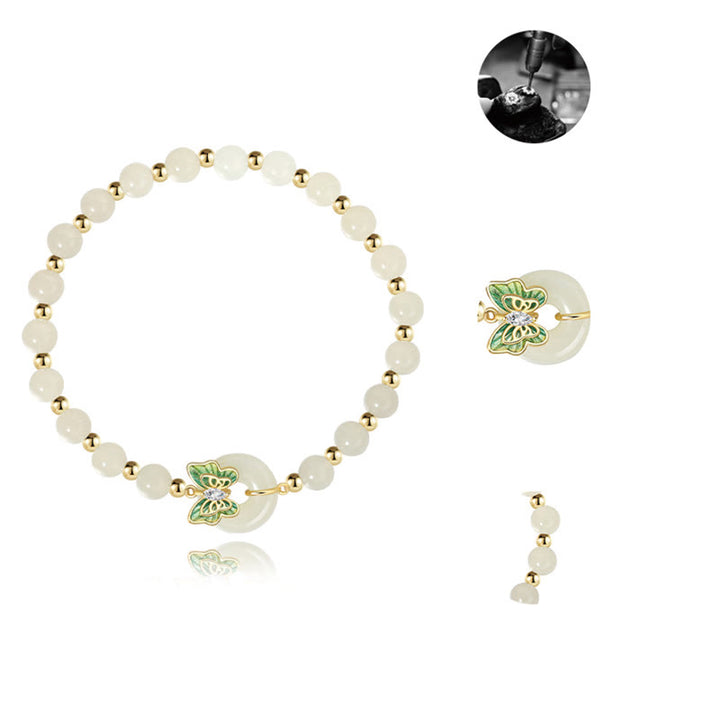 Buddha Stones 925 Sterling Silver Hetian Jade naturale Peace Buckle Butterfly Zircone Luck Bracciale Collana Pendente - image 9