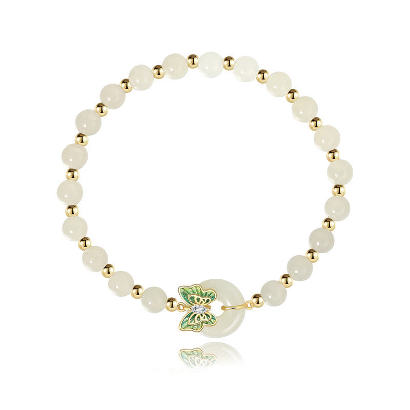 Buddha Stones 925 Sterling Silver Hetian Jade naturale Peace Buckle Butterfly Zircone Luck Bracciale Collana Pendente - image 12