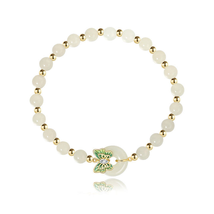 Buddha Stones 925 Sterling Silver Hetian Jade naturale Peace Buckle Butterfly Zircone Luck Bracciale Collana Pendente - image 12