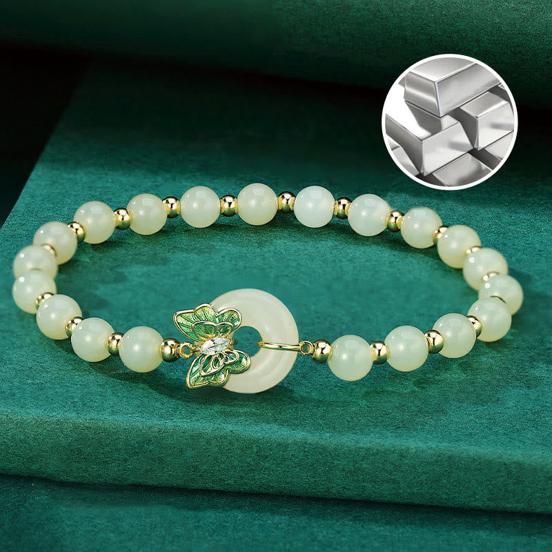 Buddha Stones 925 Sterling Silver Hetian Jade naturale Peace Buckle Butterfly Zircone Luck Bracciale Collana Pendente - image 2